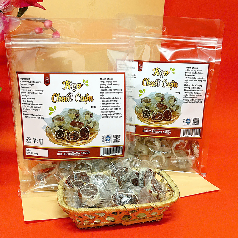 Kẹo Chuối Cuộn Túi Zip 500g Kẹo Chuối Cuộn Túi Zip 500g