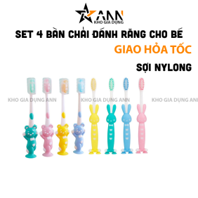 Set 4 Bàn Chải Đánh Răng - Bàn Chải vệ Sinh Răng Miệng Cho Bé Hình Gấu Và Thỏ Dễ Thương - 4BCDRCB
