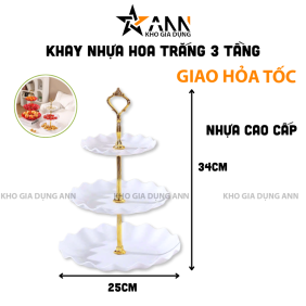 Khay Nhựa Hoa Trắng 3 Tầng - Khay Đựng Mứt Bánh Kẹo Tết 34x25cm - KDM3THT