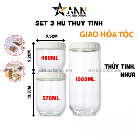 Set 3 Hũ Thủy Tinh Đựng Thực Phẩm - Lọ Thủy Tinh Đựng Đồ Khô 400 - 570- 1000ml - 3LHTT