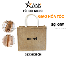 Túi Cói Merci - Túi Xách In Chữ Đơn Giản 36x31x19cm - TCHTDG02