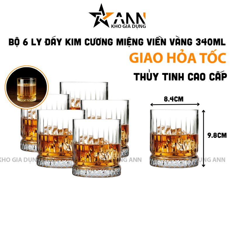 25989_329_20250320114605.png Bộ 6 Ly Đáy Kim Cương Trắng Trong Viền Vàng - Cốc Thủy Tinh Cao Cấp 340ml - LTTDKC01