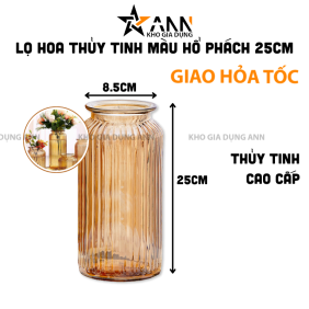 Bình Hoa Thủy Tinh - Lọ Hoa Màu Hổ Phách Kiểu Dáng Vintag 25x8.5cm - LHTT03