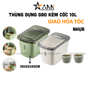 Thùng Đựng Gạo 10L - Thùng Đựng Gạo Chống Côn Trùng Bụi Bẩn Kèm Cốc 35x22x20cm - TDG01