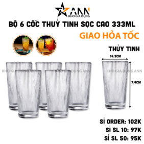 Bộ 6 Cốc Thủy Tinh Sọc Cao Sang Trong - Ly Thủy Tinh 333ml 14.3x7.4cm - LTTSC01