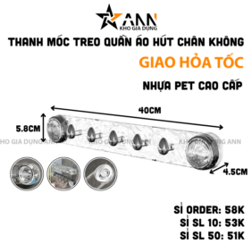 Thanh Móc Treo Quần Áo Nhà Tắm Hút Chân Không Siêu Chịu Lực - Móc Treo Đồ Đa Năng Hít Tường Nhà Bếp 40x4,5x5,8cm - MTQACT02