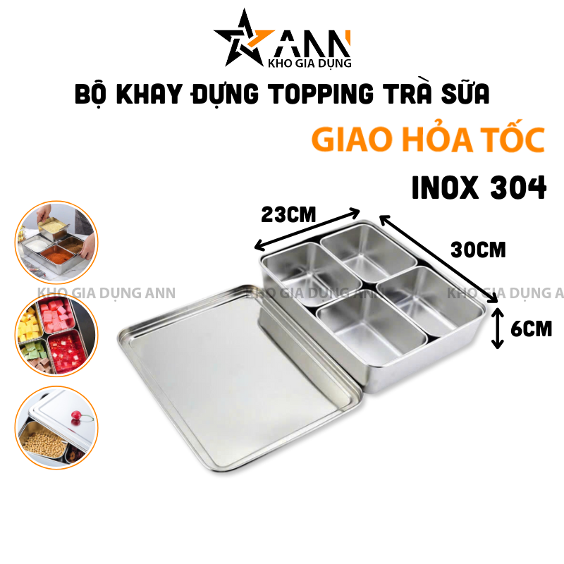 26077_404_20250320120955.png Bộ Khay Gia Vị - Khay Đựng Topping Trà Sữa Inox 304 4 Ngăn Có Nắp Đậy 30x23x6cm - KSTS01