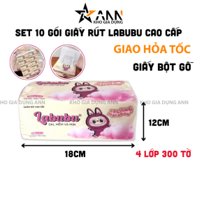 Set 10 Gói Túi Khăn Giấy Rút 4 Lớp 300 Tờ Cao Cấp - Khăn Giấy Rút Labubu Đa Năng 12x18cm - KGR02