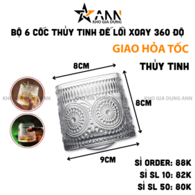 Bộ 6 Cốc Thủy Tinh - Ly Uống Rượu Đế Lồi Xoay 360 Độ 8x8x9cm - LTTDL01