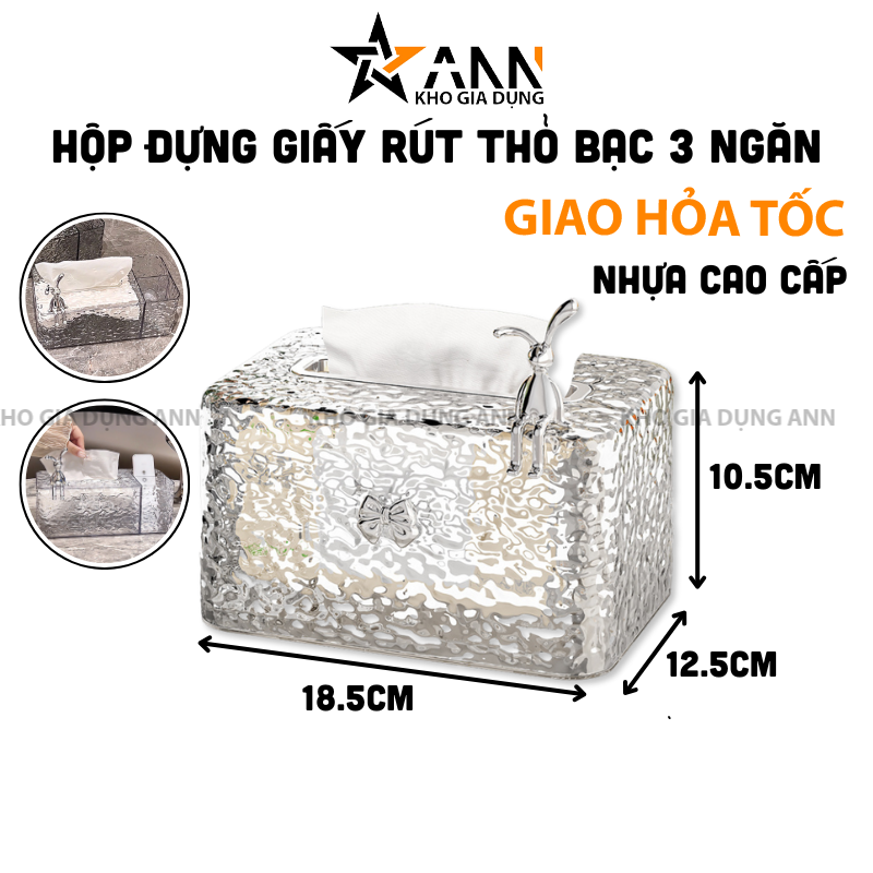 26098_424_20250320121437.png Hộp Đựng Giấy Rút Thỏ Bạc 3 Ngăn Cao Cấp 10.5x12.5x18.5cm - HDGR01
