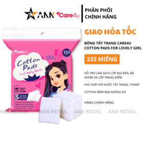 Bông Tẩy Trang Vuông Care4u Cotton Pads For Lovely Girl - 233 Miếng - 4973560041652