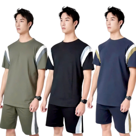 Set Bộ Nam Áo Thun Cổ Tròn Phối Sọc Màu + Quần Short Thun Thể Thao Cao Cấp (Big Size)