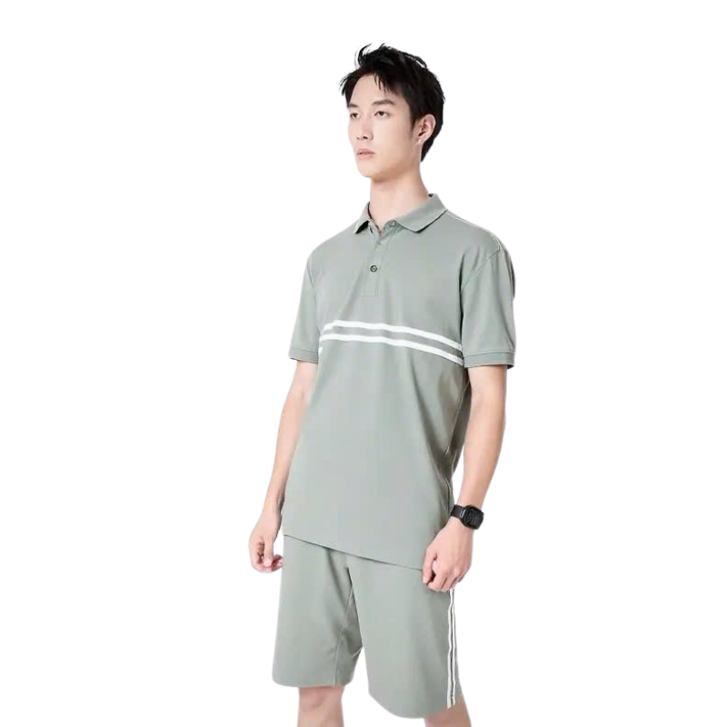Set Bộ Nam Áo Thun Cổ Bẻ Phối Sọc Trước Ngực + Quần Short Thun (Big Size)