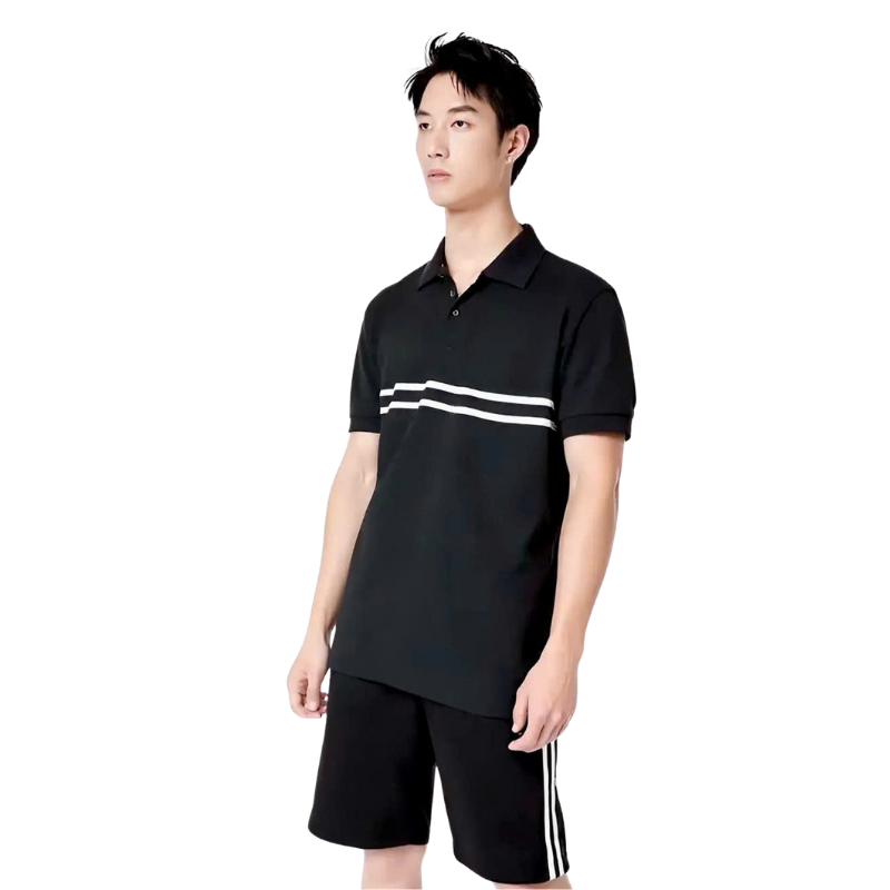 Set Bộ Nam Áo Thun Cổ Bẻ Phối Sọc Trước Ngực + Quần Short Thun (Big Size)