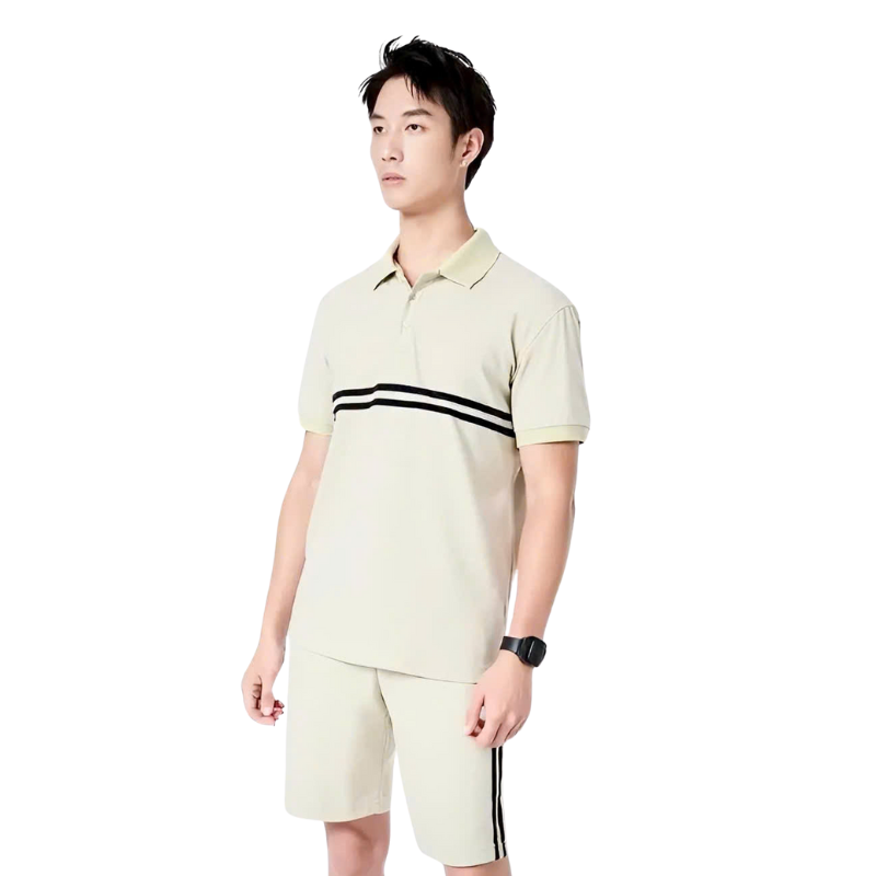 Set Bộ Nam Áo Thun Cổ Bẻ Phối Sọc Trước Ngực + Quần Short Thun (Big Size)