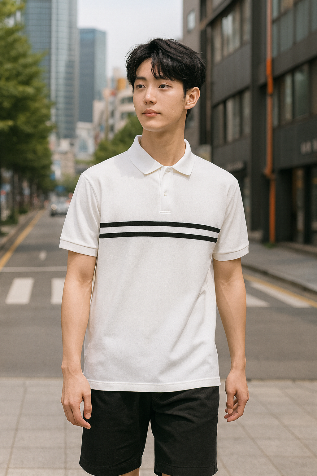 Set Bộ Nam Áo Thun Cổ Bẻ Phối Sọc Trước Ngực + Quần Short Thun (Big Size)