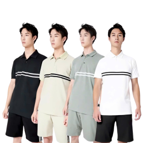 Set Bộ Nam Áo Thun Cổ Bẻ Phối Sọc Trước Ngực + Quần Short Thun (Big Size)