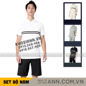 Set Bộ Nam Áo Thun Cổ Bẻ Phối Sọc Trước Ngực + Quần Short Thun (Big Size) - SBN143