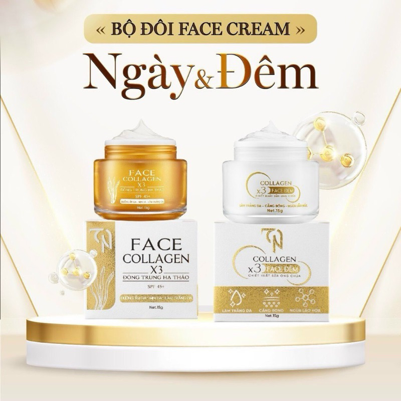 Kho sỉ combo Kem Face Ngày Đêm Collagen X3 TN Đông Trùng Hạ Thảo Mỹ Phẩm Đông Anh 15g Kho sỉ combo Kem Face Ngày Đêm Collagen X3 TN Đông Trùng Hạ Thảo Mỹ Phẩm Đông Anh 15g