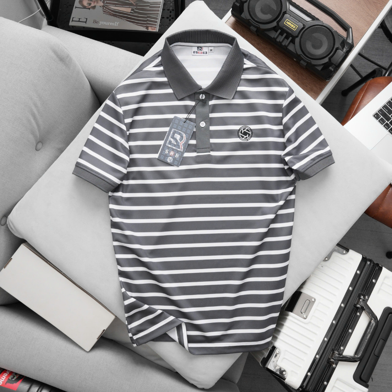 Áo Thun Polo Nam - Áo Thun Nam Phối Sọc Thêu Logo Trước Ngực Trẻ Trung Bigsize