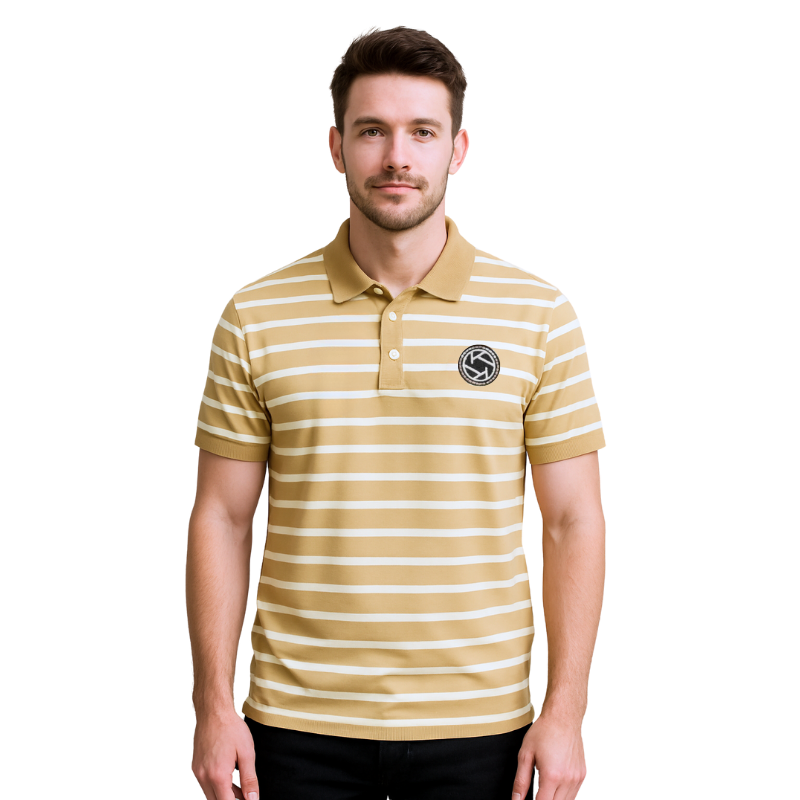 Áo Thun Polo Nam - Áo Thun Nam Phối Sọc Thêu Logo Trước Ngực Trẻ Trung Bigsize