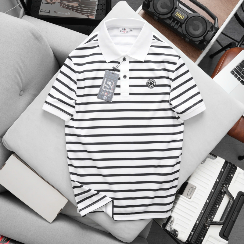 Áo Thun Polo Nam - Áo Thun Nam Phối Sọc Thêu Logo Trước Ngực Trẻ Trung Bigsize