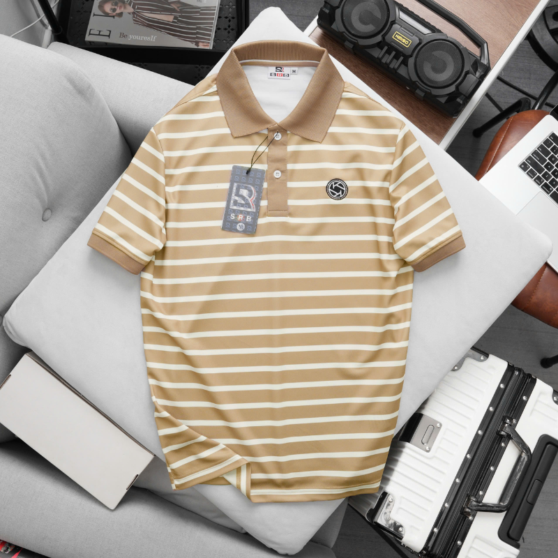 Áo Thun Polo Nam - Áo Thun Nam Phối Sọc Thêu Logo Trước Ngực Trẻ Trung Bigsize