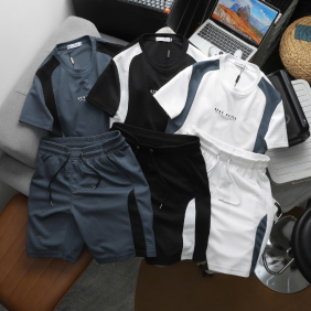 Set Bộ Nam - Set Bộ Áo Thun Nam Cổ Tròn In Chữ Trước Ngực Và Quần Short Phối Sọc Màu Cao Cấp Bigsize