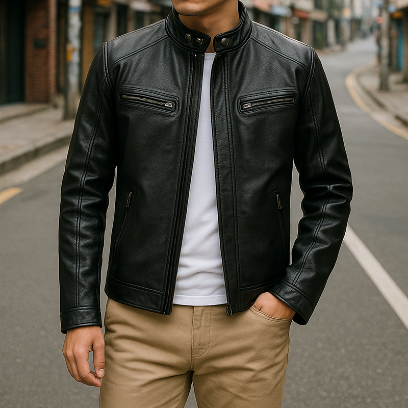 Áo Khoác Da Nam Cổ Trụ Lót Vải Mềm Cao Cấp Có Big Size Áo Khoác Da Nam Cổ Trụ Lót Vải Mềm Cao Cấp Có Big Size