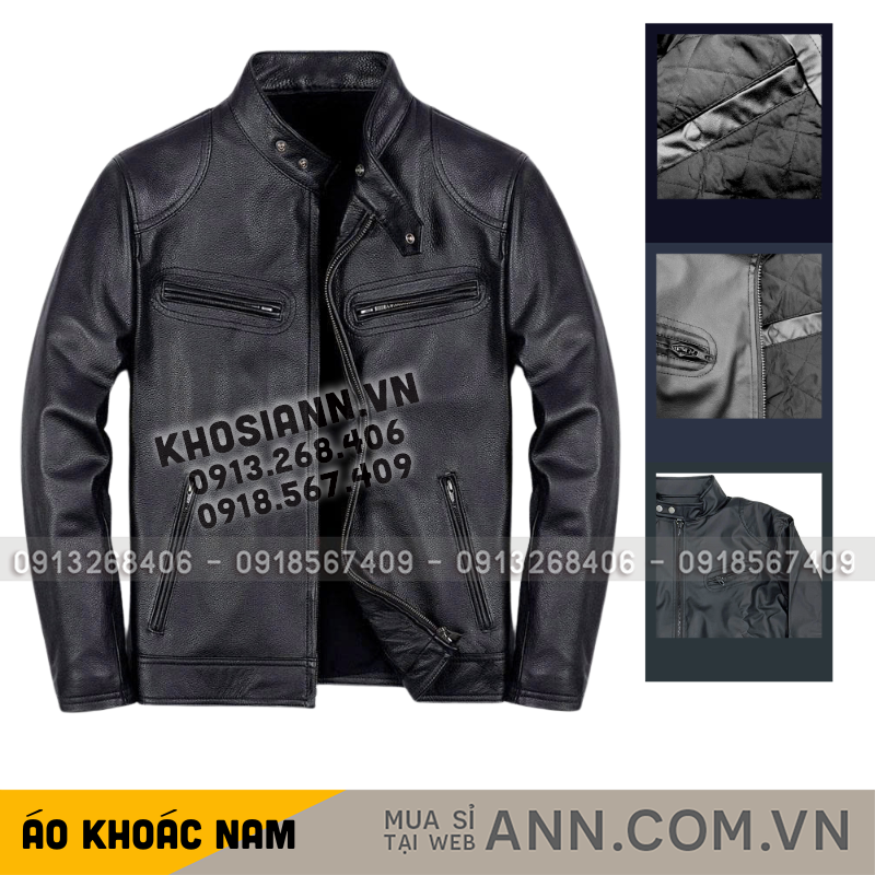 Áo Khoác Da Nam Cổ Trụ Lót Vải Mềm Cao Cấp Có Big Size Áo Khoác Da Nam Cổ Trụ Lót Vải Mềm Cao Cấp Có Big Size