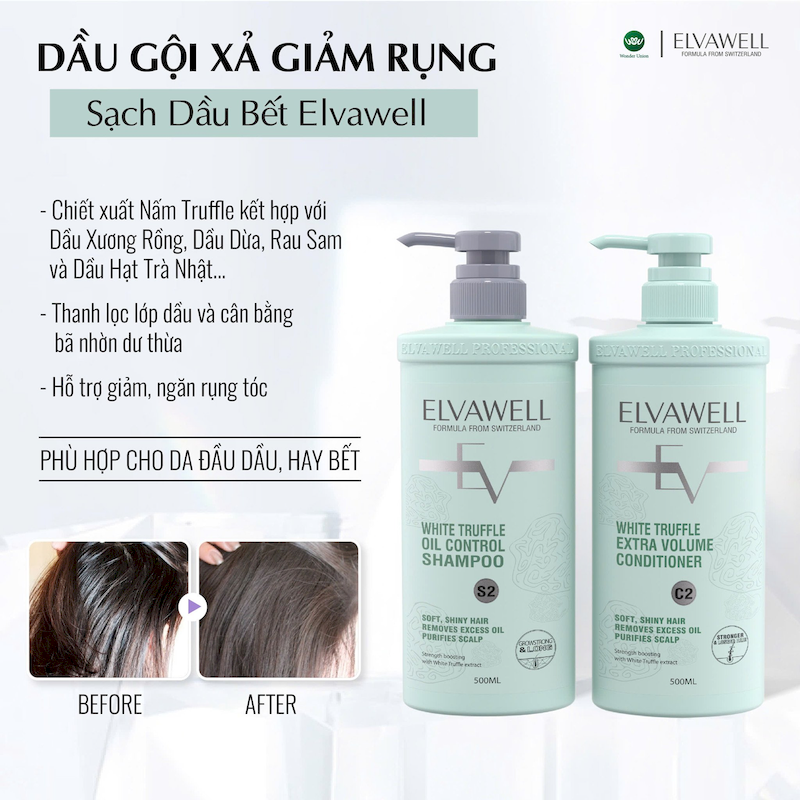 Giá sỉ combo Dầu Gội Xả Elvawell Màu Xanh Nấm Truffle 1000ml Hỗ Trợ Tóc Sạch Dầu Bết Giá sỉ combo Dầu Gội Xả Elvawell Màu Xanh Nấm Truffle 1000ml Hỗ Trợ Tóc Sạch Dầu Bết