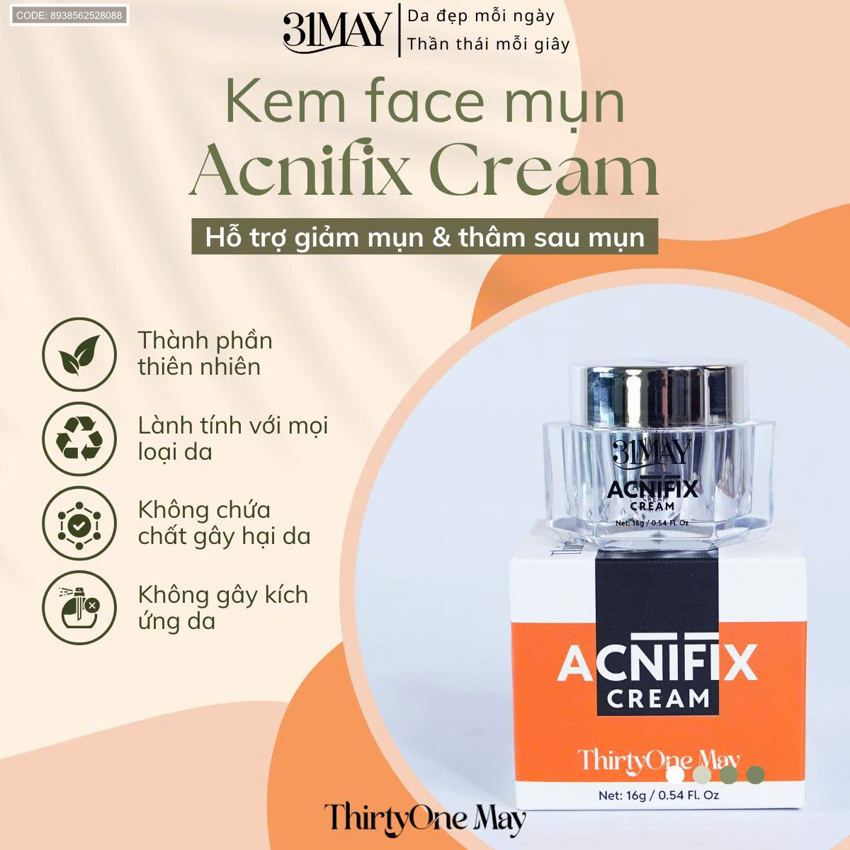 26546_z7045593880853-25ba5c0210a22e780e0641a51beb866d_20251008231525.png Kem Mụn 31may Acnifix 16g – Face Thirty One May Acnifix Chính Hãng - 8938562528088