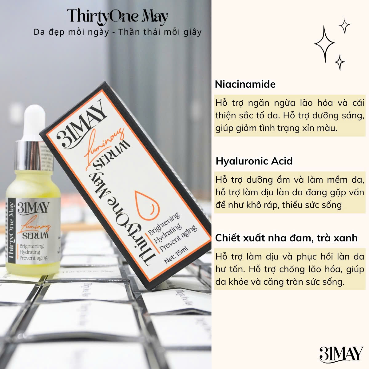 26548_z6908922672371-789465c125a5148fdf3842f64bba6963_20250820224616-5.jpg Serum Dưỡng Sáng Da Đều Màu 31May Luminous 15ml - Tinh Chất Dưỡng Thirty One May - 8938562528054