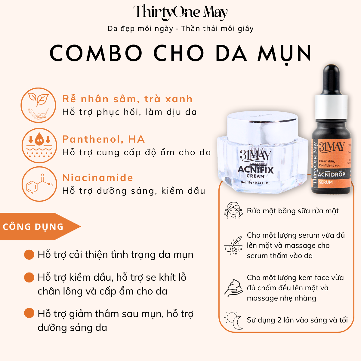 Combo Kem Mụn 31may Acnifix 15g & Serum Mụn 31may Acnidrop 10ml - Mỹ Phẩm Thirty One May