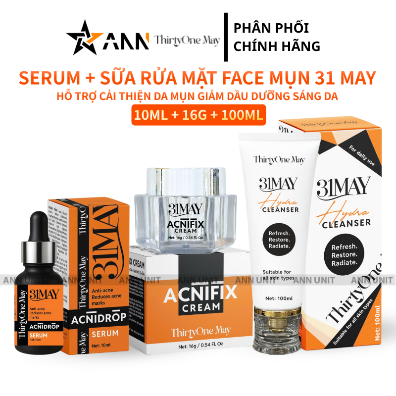 Combo Kem Mụn 31may Acnifix 15g & Serum Mụn 31may Acnidrop 10ml & Sữa Rửa Mặt 31may Hydra Cleanser 100ml - Mỹ Phẩm Thirty One May