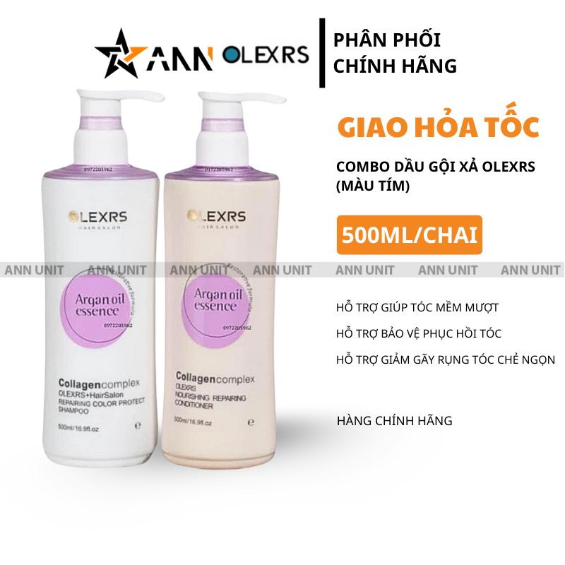 Combo Gội Xả Olexrs Argan Oil Essence Màu Tím 500ml