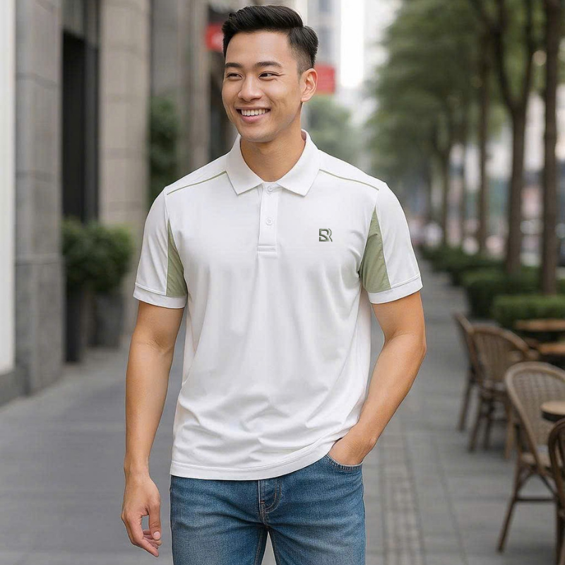Áo Thun Nam Polo Cổ Bẻ Thêu Chữ SRB Tay Phối Viền Màu Basic (Có size 3x)