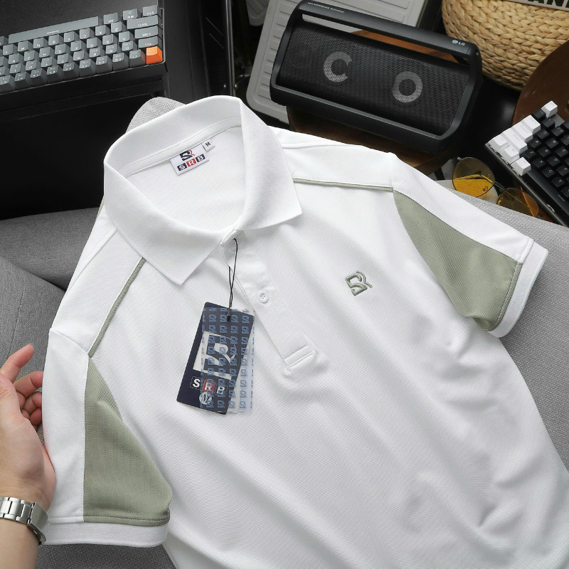 Áo Thun Nam Polo Cổ Bẻ Thêu Chữ SRB Tay Phối Viền Màu Basic (Có size 3x)