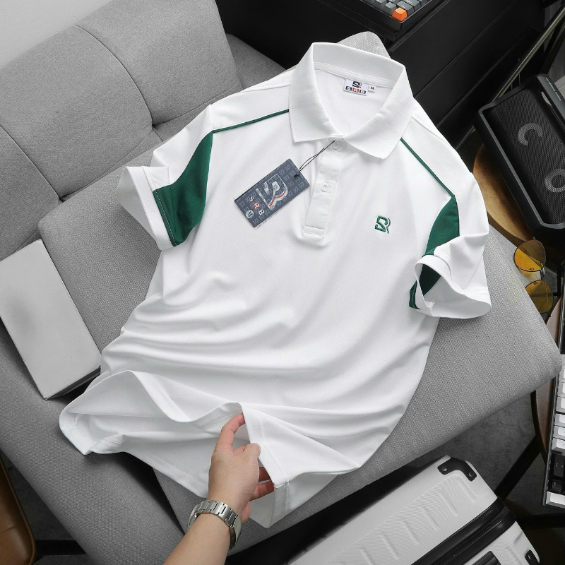 Áo Thun Nam Polo Cổ Bẻ Thêu Chữ SRB Tay Phối Viền Màu Basic (Có size 3x)