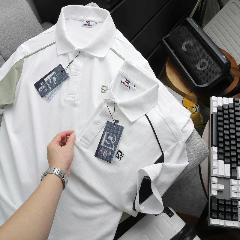 Áo Thun Nam Polo Cổ Bẻ Thêu Chữ SRB Tay Phối Viền Màu Basic (Có size 3x)