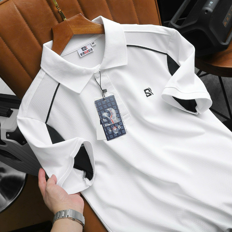Áo Thun Nam Polo Cổ Bẻ Thêu Chữ SRB Tay Phối Viền Màu Basic (Có size 3x)