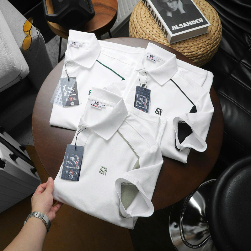 Áo Thun Nam Polo Cổ Bẻ Thêu Chữ SRB Tay Phối Viền Màu Basic (Có size 3x)