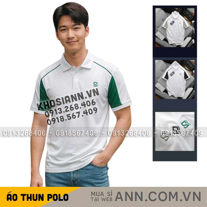 Áo Thun Nam Polo Cổ Bẻ Thêu Chữ SRB Tay Phối Viền Màu Basic (Có size 3x)