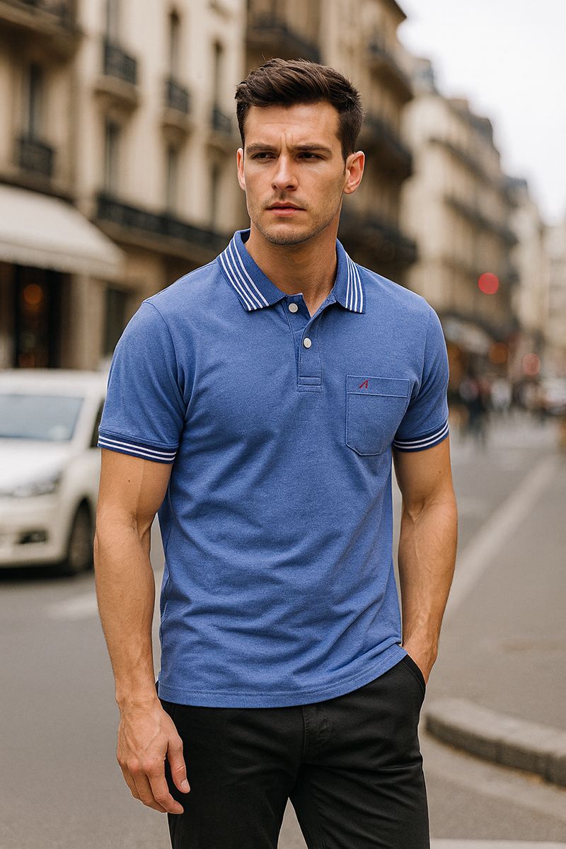 Bỏ sỉ áo Thun Nam Polo Cổ Bẻ Thêu Chữ A Phối Có Túi Thun Cotton