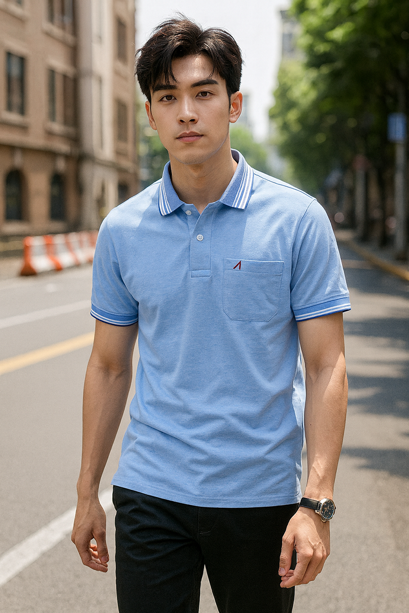 Bỏ sỉ áo Thun Nam Polo Cổ Bẻ Thêu Chữ A Phối Có Túi Thun Cotton