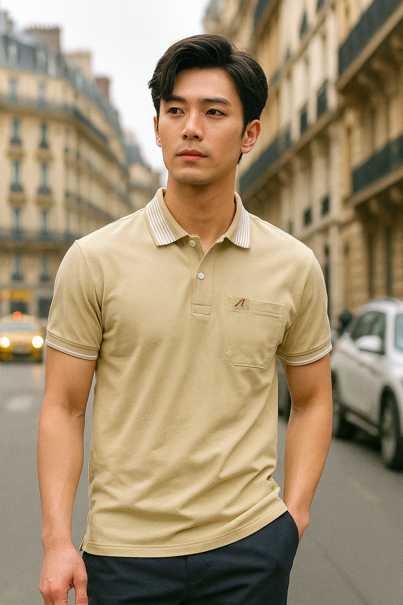 Bỏ sỉ áo Thun Nam Polo Cổ Bẻ Thêu Chữ A Phối Có Túi Thun Cotton