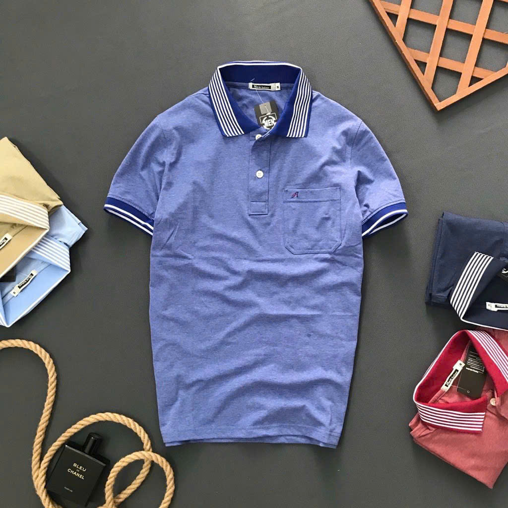 Bỏ sỉ áo Thun Nam Polo Cổ Bẻ Thêu Chữ A Phối Có Túi Thun Cotton