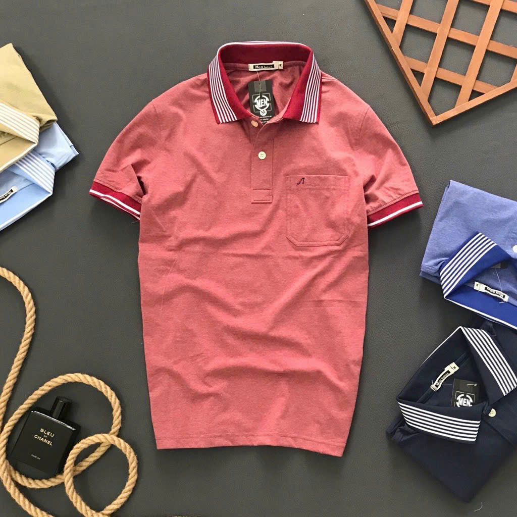 Bỏ sỉ áo Thun Nam Polo Cổ Bẻ Thêu Chữ A Phối Có Túi Thun Cotton