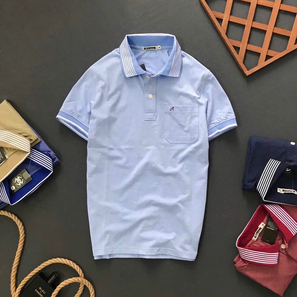 Bỏ sỉ áo Thun Nam Polo Cổ Bẻ Thêu Chữ A Phối Có Túi Thun Cotton