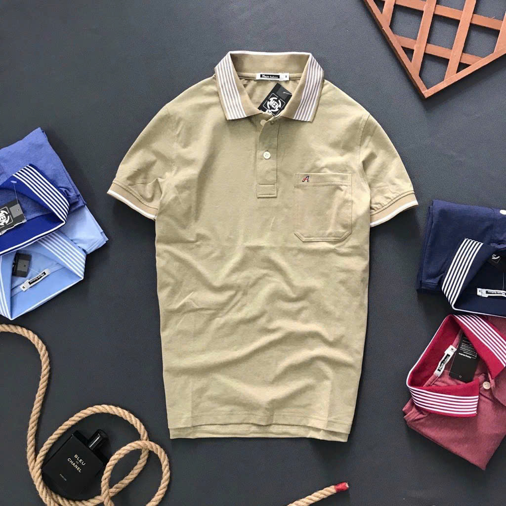 Bỏ sỉ áo Thun Nam Polo Cổ Bẻ Thêu Chữ A Phối Có Túi Thun Cotton